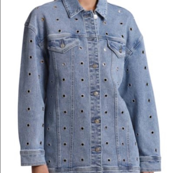 Avec Les Filles Medium Wash Denim Jacket with Metal Grommets Size Large - Picture 2 of 8